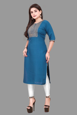 RIDDHI COLLECTION MALL Women Embroidered A-line Kurta(Blue)