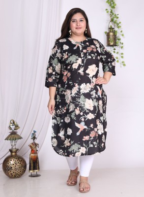 Swasti Women Floral Print Straight Kurta(Black)