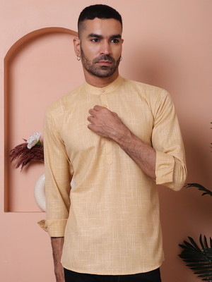 Jompers Men Woven Design Straight Kurta(Beige)