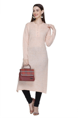 MONTREX Women Self Design Straight Kurta(Pink)