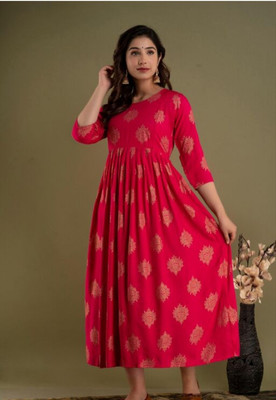 ARD CREATOR Women Floral Print Anarkali Kurta(Pink)