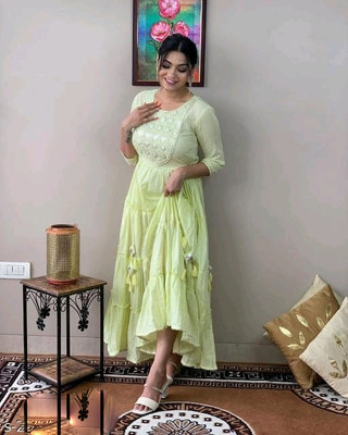 ROHIKA Women Printed Flared Kurta(Green)