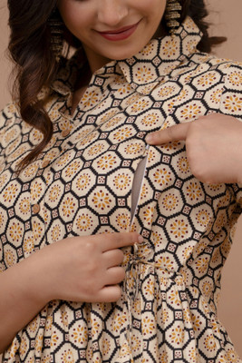 UR7 Women Printed Anarkali Kurta(Beige)
