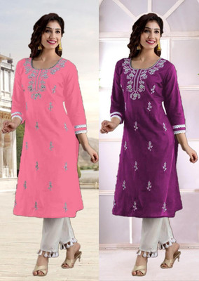 SISTO Women Embroidered Straight Kurta(Multicolor)