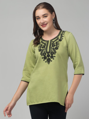 CROWN KING GARMENTS Women Embroidered Straight Kurta(Light Green)