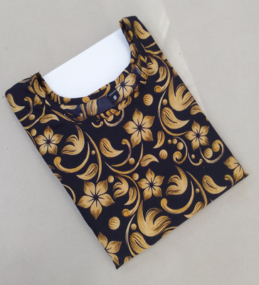 RD Collection Women Printed Straight Kurta(Black, Gold)