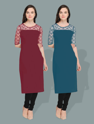 Dream Beauty Fashion Women Self Design Straight Kurta(Blue)