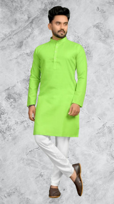 M Biswas Men Solid A-line Kurta(Light Green)