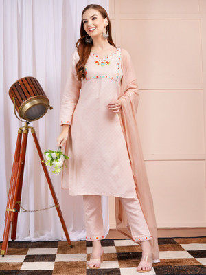 YaFex Women Embroidered Straight Kurta(Beige)