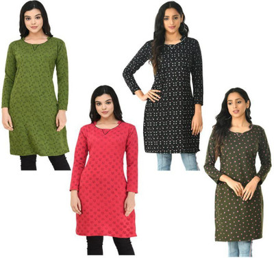 Indeweaves Women Floral Print A-line Kurta(Multicolor)