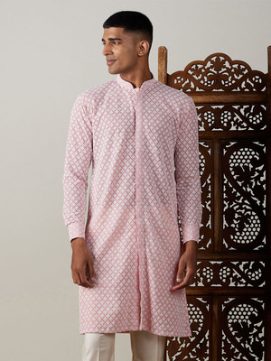 VASTRAMAY Men Geometric Print A-line Kurta(Green)