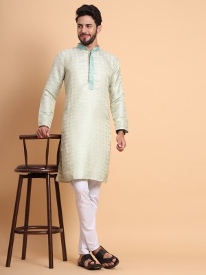 SWAGG INDIA Men Woven Design Straight Kurta(Light Green)