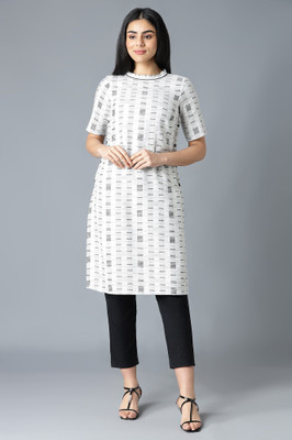 Aurelia Women Printed Straight Kurta(Grey)