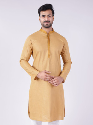 Aurik Men Solid Straight Kurta(Beige)