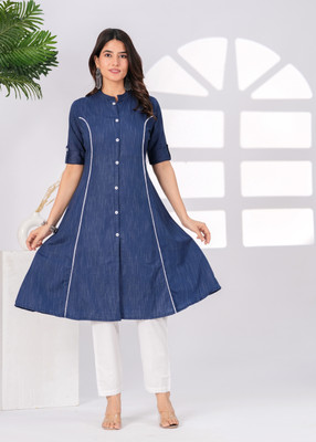 HEARTLOOM Women Self Design A-line Kurta(Blue)
