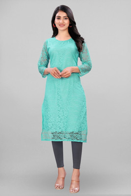Lakshya Fashion Mart Women Printed Straight Kurta(Light Blue)