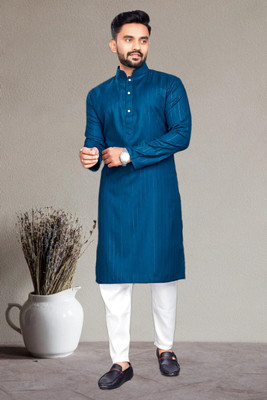 GalaxyZone Men Solid A-line Kurta(Blue)