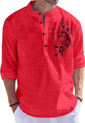 Kavyangle Creation Men Printed Straight Kurta(Red)
