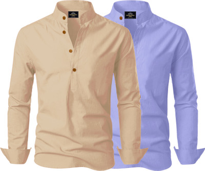 Kavyangle Creation Men Solid Straight Kurta(Gold, Blue)