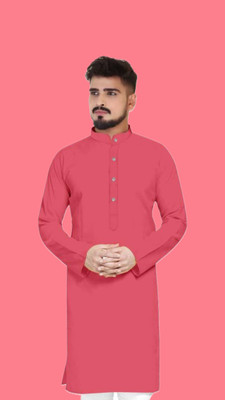 HouseOfCommon Men Solid A-line Kurta(Pink)
