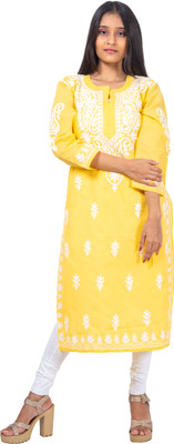 Sidra handicraft Women Embroidered Straight Kurta(Yellow)