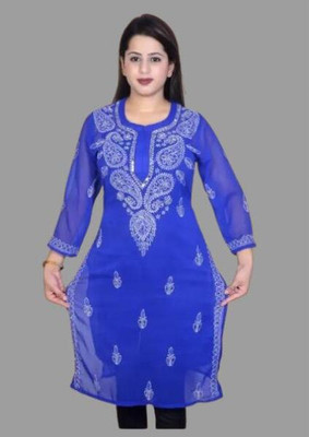 Sheeraz enterprise Women Embroidered Straight Kurta(Blue)