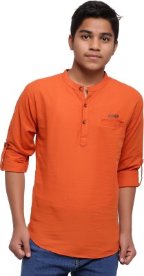 JABAMA Boys Solid Straight Kurta(Orange)