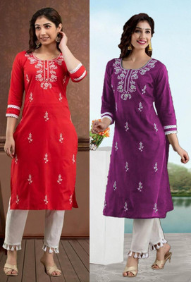 SISTO Women Embroidered Straight Kurta(Multicolor)