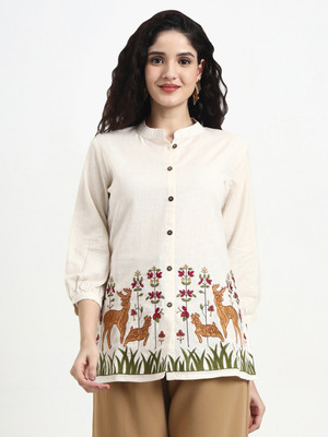 Lime Diva Women Floral Print Tunic Kurta(White)