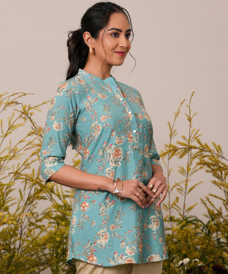 LIBAS Women Printed A-line Kurta(Blue)