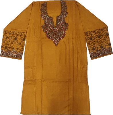 Kashmiri Women Embroidered Straight Kurta(Yellow, Multicolor)