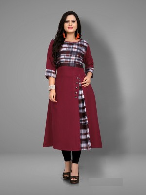 RIAANA Women Self Design Frontslit Kurta(Maroon)