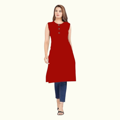 Adgood fashion Women Solid Straight Kurta(Red)