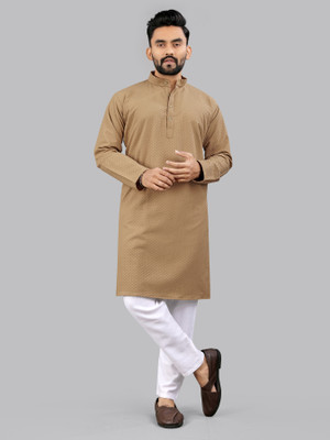 Svatantra Men Solid Straight Kurta(Beige)