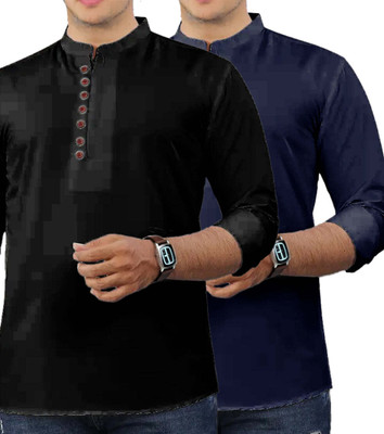 VIMASUTI Men Solid Straight Kurta(Dark Blue)