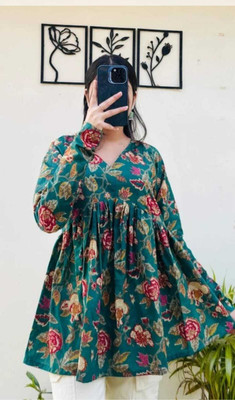 Lovely Prints Women Floral Print Flared Kurta(Dark Blue)