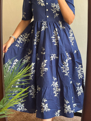 The Nayahikas Women Fit and Flare Blue Midi/Calf Length Dress