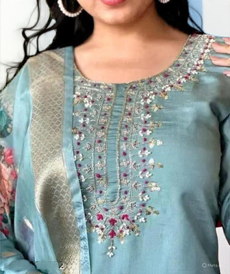 Rani Silk Mils Embroidered Kurta, Trouser/Pant & Dupatta Set
