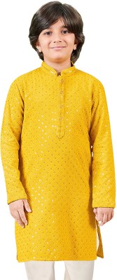 SG YUVRAJ Boys Chikan Embroidery Straight Kurta(Yellow)