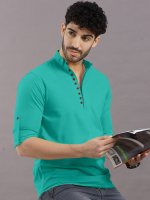 VTEXX Men Solid Straight Kurta(Green)