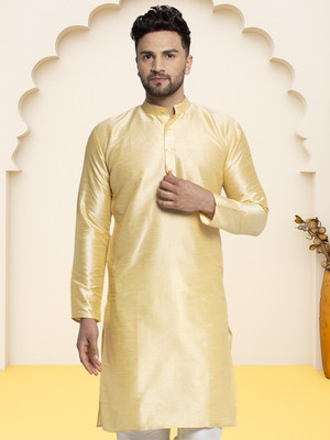 Jompers Men Solid Straight Kurta(Yellow)
