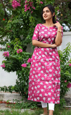 GevariyaTraders Women Printed A-line Kurta(Pink, White)