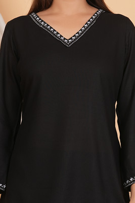 Anamwear Casual Solid, Embroidered, Embellished, Lace, Printed, Striped, Ethnic Motifs Women Black Top