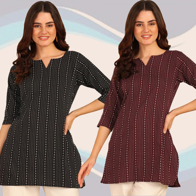 VIRHAN Women Striped A-line Kurta(Multicolor)