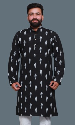 SDCREATION Men Self Design Straight Kurta(Black, White)