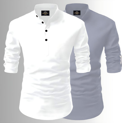 Kavyangle Creation Men Printed Straight Kurta(White, Grey)