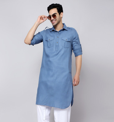 sultan Men Solid Pathani Kurta(Grey)