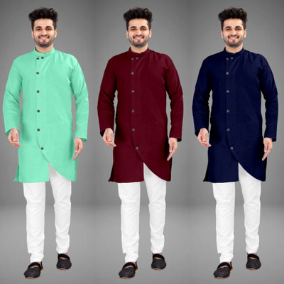 DIAMOND CLUSTER Men Self Design Trail Cut Kurta(Multicolor)