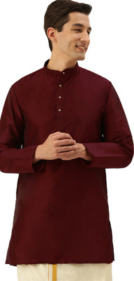 THANGAMAGAN Men Solid A-line Kurta(Maroon)