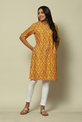 RANGRITI Women Printed Straight Kurta(Yellow)